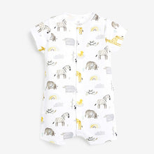 Load image into Gallery viewer, Ecru 3 Pack GOTS Organic Cotton Animal Rompers (up to 18 months)