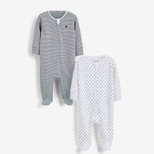 Load image into Gallery viewer, Mono Star and Stripe 2 Pack Zip Sleepsuits (0-18mths) - Allsport