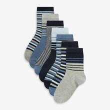 Load image into Gallery viewer, 7 Pack Blue Stripe Cotton Rich Socks - Allsport