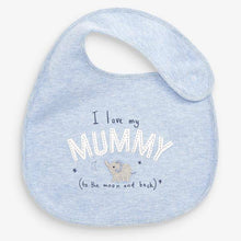 Load image into Gallery viewer, Blue 2 Pack Mum Dad Elephant Regular Bibs - Allsport