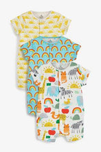 Load image into Gallery viewer, Yellow 3 Pack GOTS Organic Sunshine Rainbow Rompers (up to 18 months) - Allsport