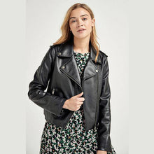 Load image into Gallery viewer, Black Faux Leather Biker Jacket - Allsport