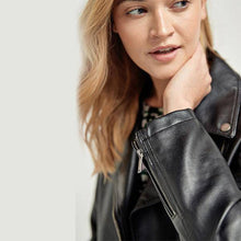 Load image into Gallery viewer, Black Faux Leather Biker Jacket - Allsport