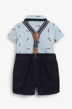 Load image into Gallery viewer, Navy Bear Print Shirt Body, Cord Shorts With Braces And Bow Tie (up to 18 months) - Allsport