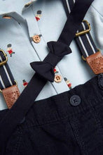 Load image into Gallery viewer, Navy Bear Print Shirt Body, Cord Shorts With Braces And Bow Tie (up to 18 months) - Allsport