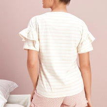 Load image into Gallery viewer, Pink Stripe Ruffle Cotton Short Set Pyjamas - Allsport