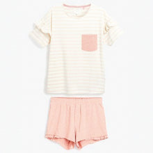 Load image into Gallery viewer, Pink Stripe Ruffle Cotton Short Set Pyjamas - Allsport