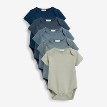 Load image into Gallery viewer, Petrol Blue Baby 5 Pack Short Sleeve Bodysuits (0mths-18mths)