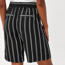 Load image into Gallery viewer, Black and White Stripe Linen Blend Knee Shorts - Allsport