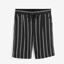 Load image into Gallery viewer, Black and White Stripe Linen Blend Knee Shorts - Allsport