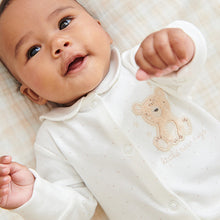 Load image into Gallery viewer, 3 Pack Delicate Appliqué Baby Tan Bear Sleepsuits (0-9mths) - Allsport