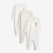Load image into Gallery viewer, 3 Pack Delicate Appliqué Baby Tan Bear Sleepsuits (0-9mths) - Allsport