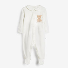 Load image into Gallery viewer, 3 Pack Delicate Appliqué Baby Tan Bear Sleepsuits (0-9mths) - Allsport