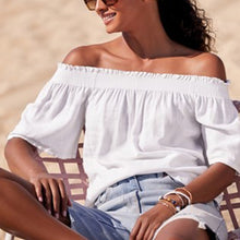 Load image into Gallery viewer, White Flute Sleeve Top With Linen - Allsport