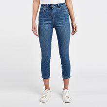 Load image into Gallery viewer, Mid Blue Denim Skinny Cropped Jeans