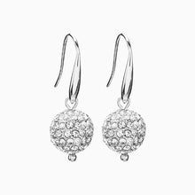 Load image into Gallery viewer, Silver Tone Pave Ball Drop Earrings