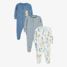 Load image into Gallery viewer, Pale Blue 3 Pack Bear Sleepsuits (0mths-18mths) - Allsport