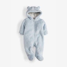Load image into Gallery viewer, Blue Next Cosy Fleece Bear Baby Pramsuit (0mths-18mths)