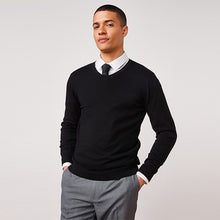 Load image into Gallery viewer, Black V Neck Soft Touch Jumper