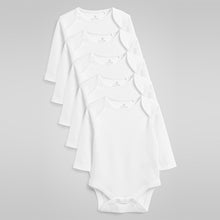 Load image into Gallery viewer, White 5 Pack Essential Baby Long Sleeve Bodysuits (0mth-3yrs)
