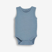 Load image into Gallery viewer, Blue 3 Pack Rib Vest Bodysuits (0mths-18mths) - Allsport