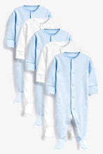 Load image into Gallery viewer, Blue/White 5 Pack Essentials Sleepsuits (up to 18 months) - Allsport