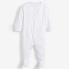 Load image into Gallery viewer, Pink/White 3 Pack Cotton Baby Sleepsuits (0-2yrs)