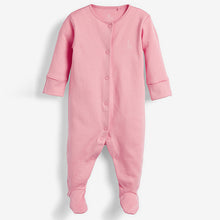Load image into Gallery viewer, Pink/White 3 Pack Cotton Baby Sleepsuits (0-2yrs)