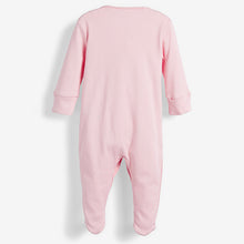 Load image into Gallery viewer, Pink/White 3 Pack Cotton Baby Sleepsuits (0-2yrs)