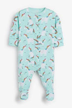 Load image into Gallery viewer, Teal/Pink 3 Pack Unicorn Star Sleepsuits (up to 18 months) - Allsport