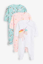 Load image into Gallery viewer, Teal/Pink 3 Pack Unicorn Star Sleepsuits (up to 18 months) - Allsport