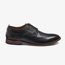 Load image into Gallery viewer, Black Regular Fit Mens Contrast Sole Leather Brogues