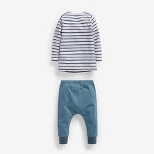 Load image into Gallery viewer, Baby 2 Pack Blue / White Stripe T-Shirt & Leggings Set (0mths-18mths) - Allsport