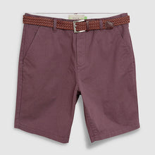 Load image into Gallery viewer, Burgundy Straight Fit Ditsy Print Belted Chino Shorts - Allsport
