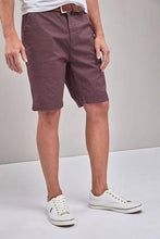 Load image into Gallery viewer, Burgundy Straight Fit Ditsy Print Belted Chino Shorts - Allsport