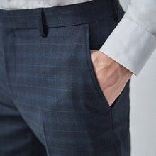 Load image into Gallery viewer, Navy/Black Tailored Fit Check Suit: Trousers - Allsport