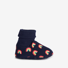 Load image into Gallery viewer, 2 Pack Navy Rainbow/Stripe Cotton Rich Baby Booties (0-18mths) - Allsport