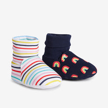Load image into Gallery viewer, 2 Pack Navy Rainbow/Stripe Cotton Rich Baby Booties (0-18mths) - Allsport
