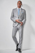 Load image into Gallery viewer, Light Grey / Blue Skinny Fit Check Suit: Trousers - Allsport