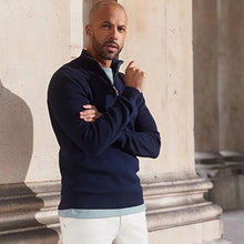Load image into Gallery viewer, Navy Blue Next Cotton Premium Zip Neck Jumper