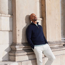 Load image into Gallery viewer, Navy Blue Next Cotton Premium Zip Neck Jumper