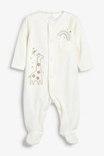 Load image into Gallery viewer, Ecru Giraffe Embroidered Velour Sleepsuit (up to 18 months) - Allsport