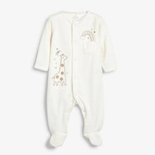 Load image into Gallery viewer, Ecru Giraffe Embroidered Velour Sleepsuit (0-6mths) - Allsport