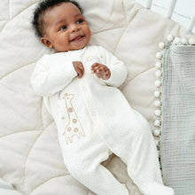 Load image into Gallery viewer, Ecru Giraffe Embroidered Velour Sleepsuit (0-6mths) - Allsport