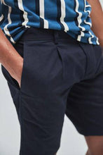Load image into Gallery viewer, Navy Slim Pleat Stretch Chino Shorts - Allsport