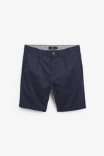 Load image into Gallery viewer, Navy Slim Pleat Stretch Chino Shorts - Allsport