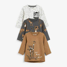 Load image into Gallery viewer, 3 Pack Long Sleeve Character Tan Safari T-Shirts (3mths-5yrs) - Allsport
