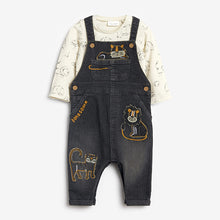 Load image into Gallery viewer, Dark Grey Lion Denim Baby Dungarees And Bodysuit Set (0mths-18mths) - Allsport