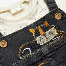 Load image into Gallery viewer, Dark Grey Lion Denim Baby Dungarees And Bodysuit Set (0mths-18mths) - Allsport