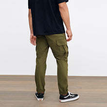 Load image into Gallery viewer, Green Khaki Slim Fit Cotton Stretch Cargo Trousers - Allsport